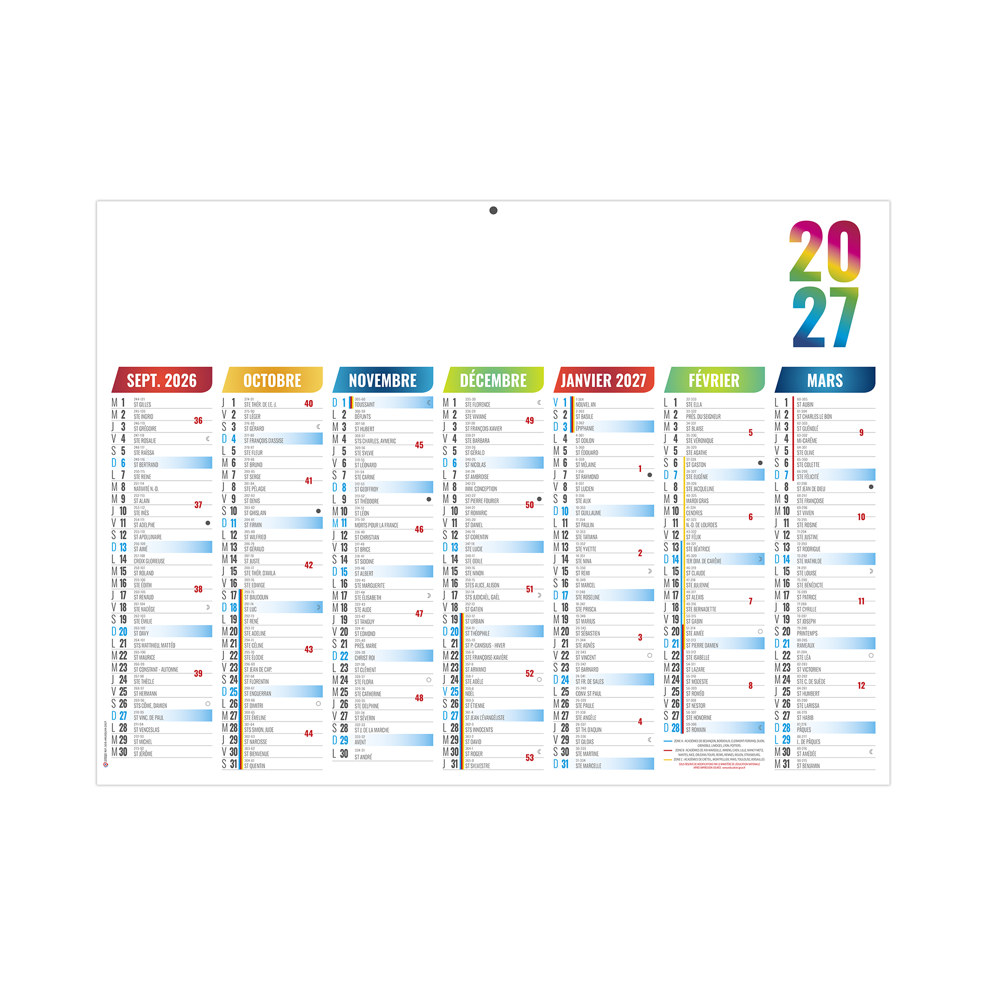 Scolaire arlequin 2027 – Calendrier avec logo - vue 2