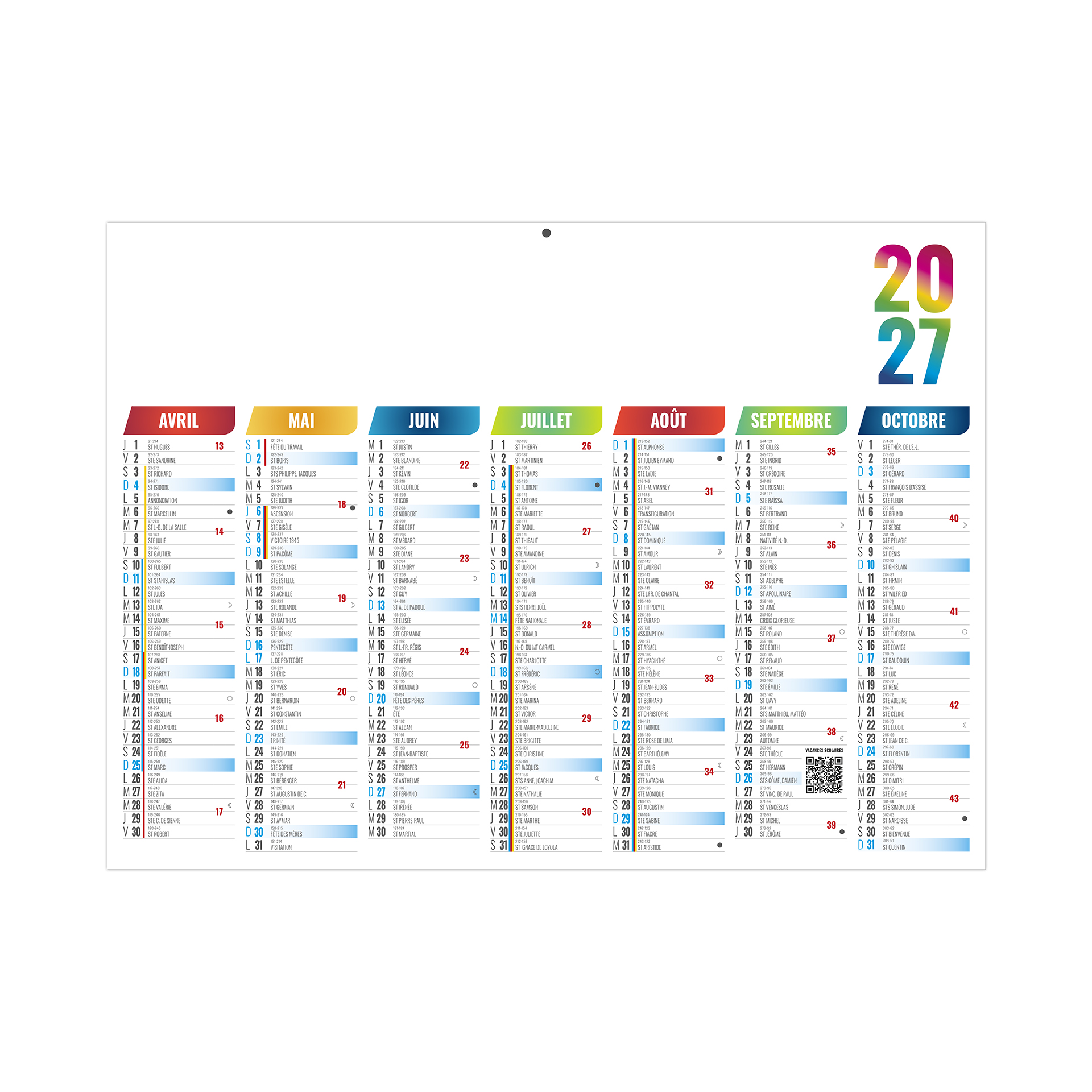 Scolaire arlequin 2027 – Calendrier avec logo - vue 3