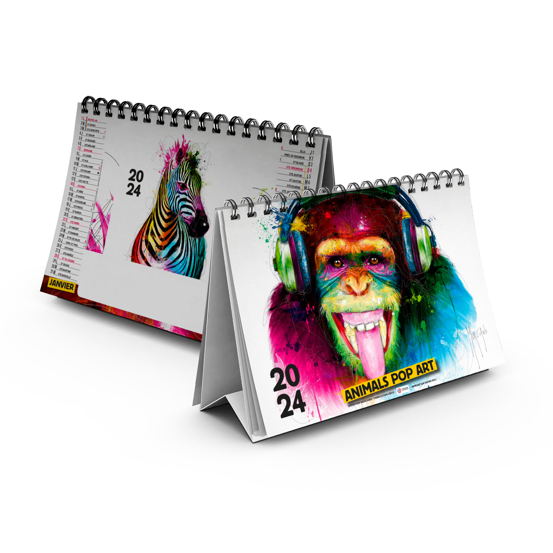 Sans Titre   Calendrier Chevalet Standard De Bureau 7 Animals Pop Art 2024 