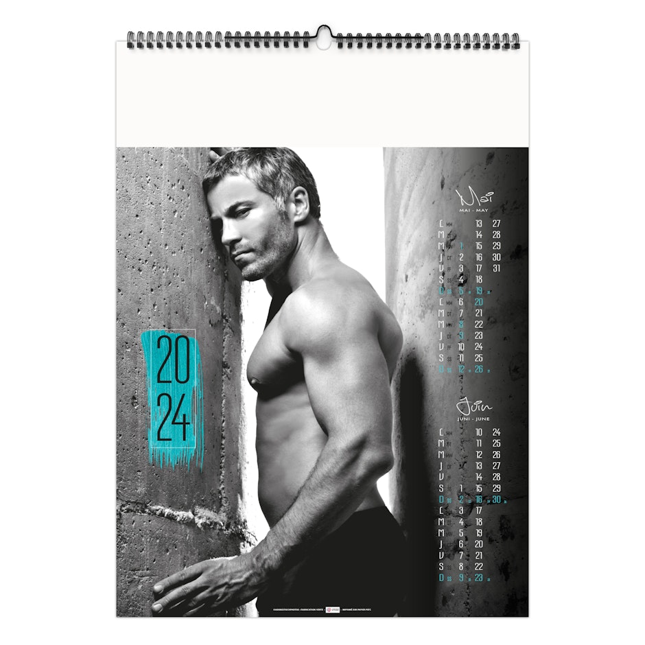 CALENDRIER 2024 SEXY HOMME TORSE NU - CORPS HOMME MUSCLE - torse