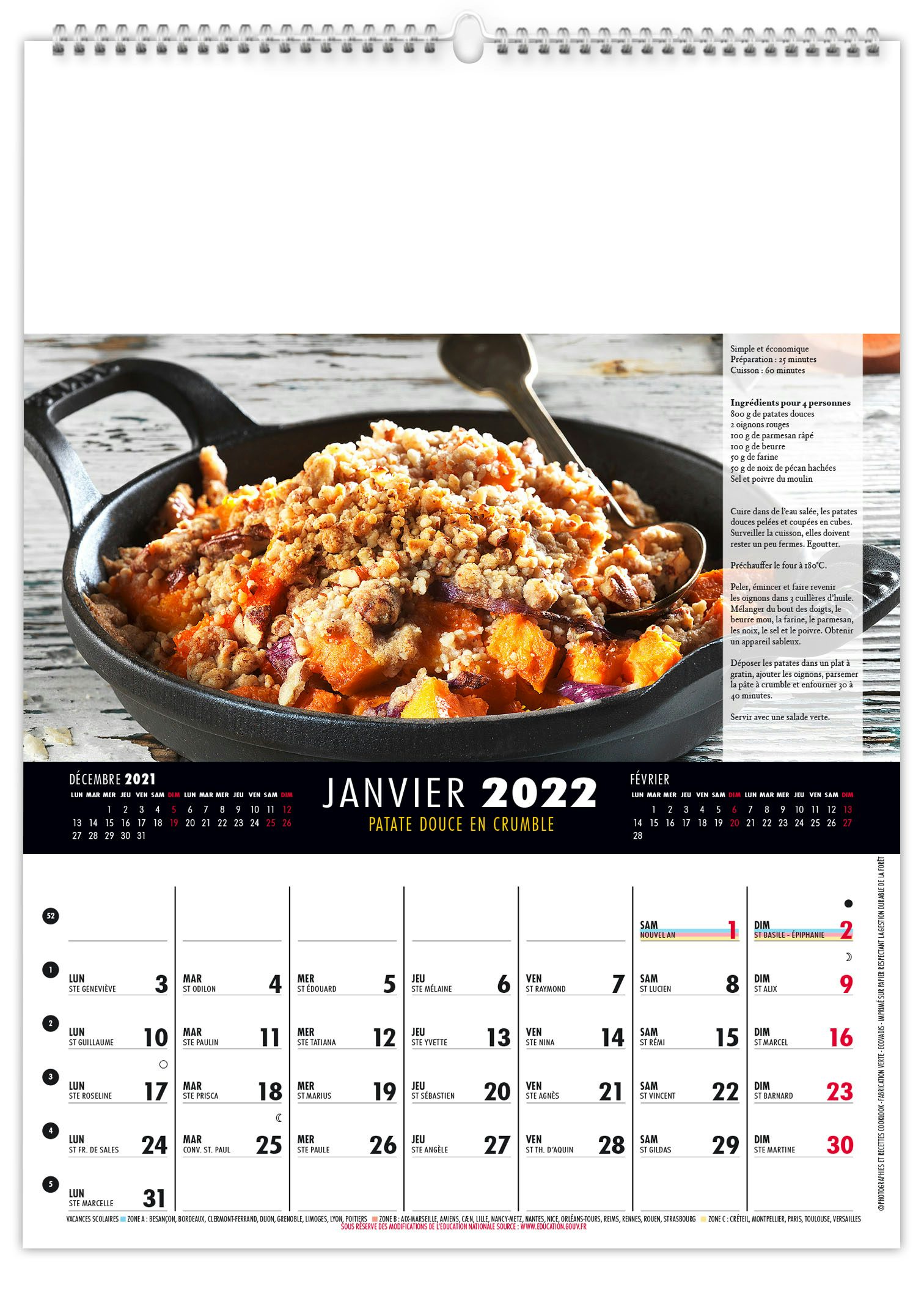 Calendrier 2023 Recette Calendrier 2022 | Mural Recettes