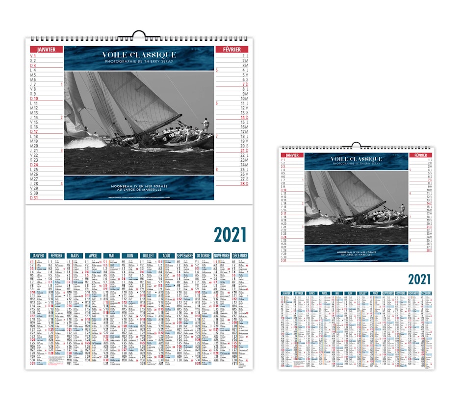 Calendrier 2 En 1 Publicitaire 6 Feuillets Photos Voile Classique calendrier voile 2021