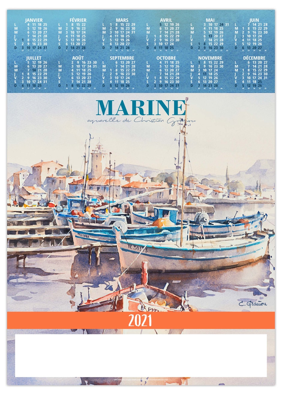 Poster Publicitaire Avec Calendrier 12 Mois Peinture Port calendrier 2021 christian graniou