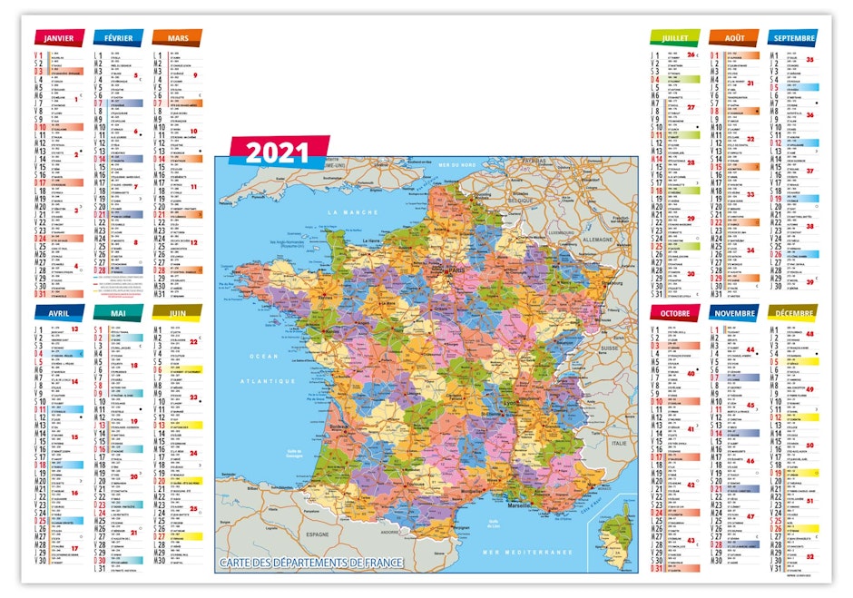 Calendrier Sous Main Plastifie 21 Carte Departements